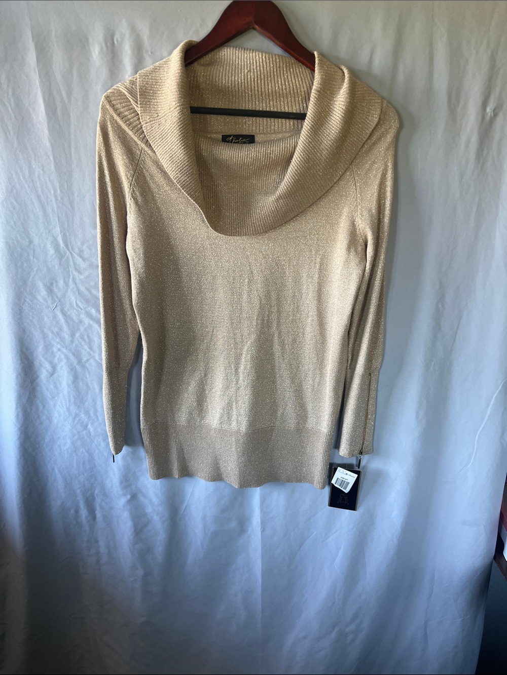 Thalia Sodi Metallic Cream Cowlneck Sweater